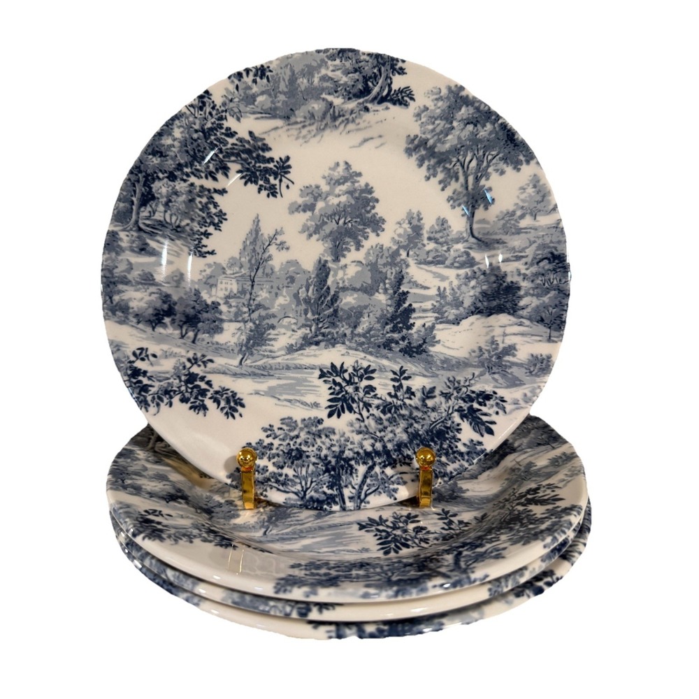 EnVogue Toile Salad Plates Set of 4 Blue White 8" Transferware